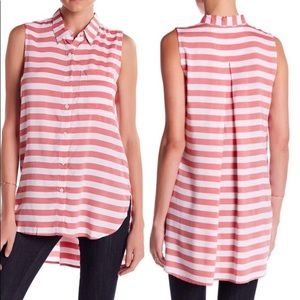 Beach lounge sleeveless striped button down shirt